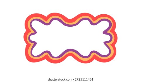 Marco de rectángulo retro groovy con contorno ondulado de vieira. El borde de dibujos animados y la forma colorida le dan a este fondo un ambiente divertido y divertido y divertido, perfecto como un acento o etiqueta creativa de moda.