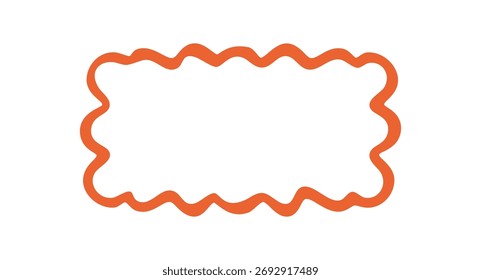 Marco de contorno ondulado de rectángulo retro groovy se destaca con borde de garabato funky audaz. El elemento gráfico naranja y2k agrega un estilo de fondo pop moderno, perfecto para proyectos visuales de moda.