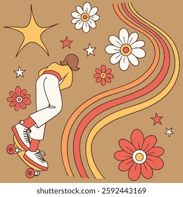 Groovy Retro Roller Skating vector