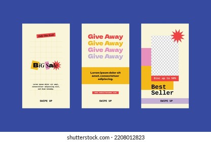 Groovy retro sale social media story set template 