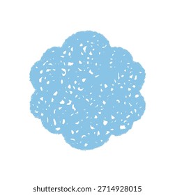 Groovy retro scallop shape with crayon hatched sketch in blue abstract shading. Graphic scallop element forms border and frame, chalk background creates a y2k vibe for creative modern uses.