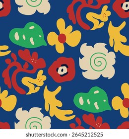 Groovy retro seamless floral pattern, Naive whimsical flower print for textile, home decor