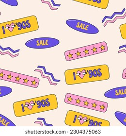 Groovy retro seamless pattern. Background 90s style. Nostalgic retro pattern. Psychedelic and trippy texture