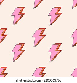 Groovy retro seamless pattern. Lightning pattern. 70s vibes retro and nostalgic pattern. Psychedelic seamless background