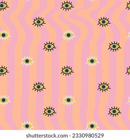 Groovy retro sin costuras. fondo de arcoiris ondulado para las impresiones funky de moda. Trippy fondo sicodélico de verano giratorio.