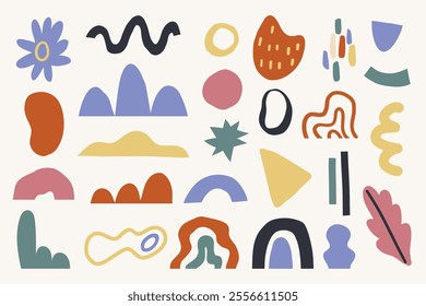 Groovy retro shapes. Abstract 70s 80s pop art style abstract figures, funky geometric hippie elements, Y2K retro badges for poster logo design. Vector isolated set.