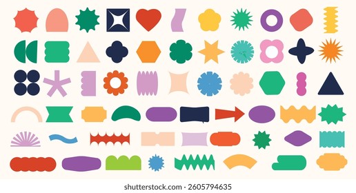 Groovy retro shapes. Abstract 70s 80s pop art style Abstract figures, funky geometric hippie  flower elements, Y2K retro badges for poster logo design, with vector file