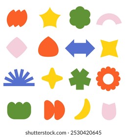 Groovy retro shapes. Pop art style, funky geometry, retro badges poster design, vector colourful