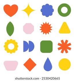 Groovy retro shapes. Pop art style, funky geometry, retro badges poster vintage design, vector colourful