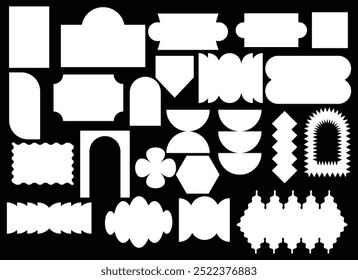 Groovy retro shapes.  Y2K abstract silhouette  shapes, Swiss design aesthetic. Decorative design elements on black background eps 10.