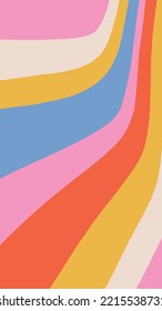 Groovy Retro Style Rainbow Wave Stripes Background. Vector simple vertical illustration for social media in size of phone screen