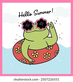 Groovy Retro Summer Frog cartoon character Summer Beach vibe