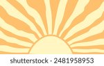 Groovy retro sun background. Horizontal wavy sun. Retro and vintage style 60s, 70s. Trendy colorful. Vector illustration