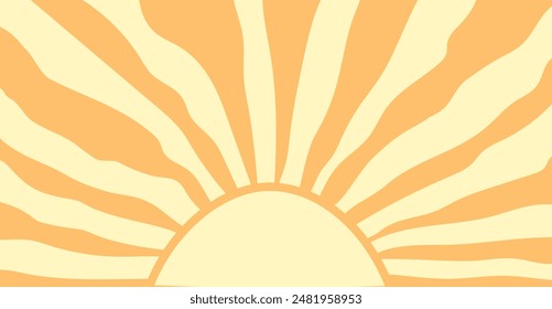 Groovy retro sun background. Horizontal wavy sun. Retro and vintage style 60s, 70s. Trendy colorful. Vector illustration