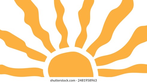 Groovy retro sun background. Horizontal wavy sun. Retro and vintage style 60s, 70s. Trendy colorful. Vector illustration