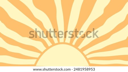 Groovy retro sun background. Horizontal wavy sun. Retro and vintage style 60s, 70s. Trendy colorful. Vector illustration