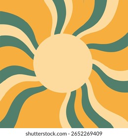 Groovy Retro Sunburst Padrão com faixas onduladas e centro em branco