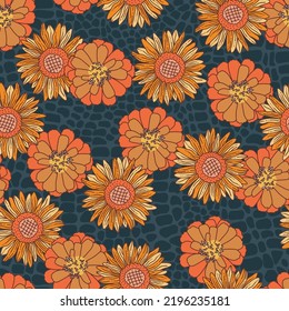 Groovy Retro Sonnenblumen Vektor nahtloses Muster