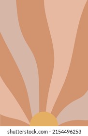 Groovy retro sunshine poster. Groovy sun pastel background, wall art. Vintage retro 70s print. Retro 80s cartoon waves retro party poster. Pastel cartoon trendy element Vector illustration. Sun.