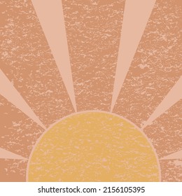 Groovy retro sunshine poster Groovy sun pastel background, wall art Vintage retro 70s print. Groovy striped background rays on center. Sunburst sunburst vintage background. Pastel vector illustration.