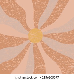 Groovy retro sunshine poster Groovy sun pastel background, wall art Vintage retro 70s print. Groovy striped background rays on center. Sunburst sunburst vintage background. Pastel vector illustration.