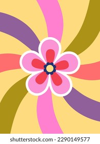 Groovy retro swirl burst, groovy flower. Summer and carnival background. 70s retro vintage. Nostalgia concept. Wall art print, poster, card.
