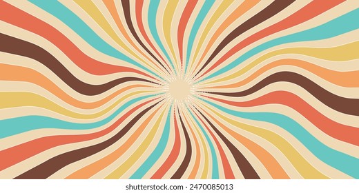 Groovy retro swirl burst, summer and carnival background. vector
