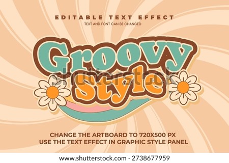 Groovy retro text effect vector, 70s psychedelic wavy lettering, vintage hippie typography with vibrant colorful gradient.