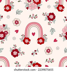 Groovy Retro Valentinstag Liebe und Herzen Vektor nahtlose Muster, digitales Papier wiederholt Hintergrund. Rosa, magenta herzen Valentins Tag Liebespapier für Textilien, Gewebe, Umhüllung, Schreibwaren Design