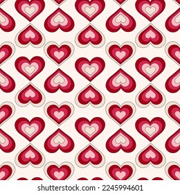 El amor y los corazones del día de San Valentín Groovy retro vectan un patrón sin fisuras, papel digital repitiendo el fondo. Pink, corazones magenta El papel de amor de San Valentín para textiles, tela, envoltura, diseño de papel