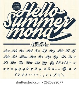 Groovy retro vintage bold Font  alphabet vector file