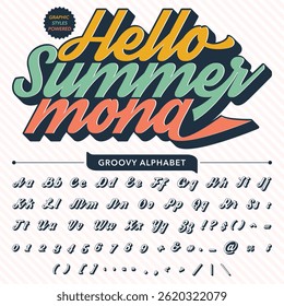 Groovy retro vintage bold Font  alphabet vector file