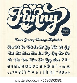 Groovy Retro Vintage Bold Font alphabet vector file