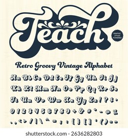 Groovy Retro Vintage Bold Font alphabet vector file