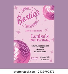 Groovy Retro Vintage Pink Party Birthday Invitation