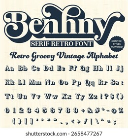  Groovy Retro Antiguas Script Bold Font archivo de Vector del alfabeto