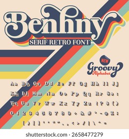  Groovy Retro Antiguas Script Bold Font archivo de Vector del alfabeto