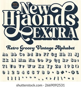 Groovy Retro Vintage Serif Script Bold Font alphabet vector file	