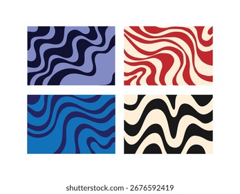 Groovy Retro Wave Abstract Backgrounds. 60's, 70's Abstract Wavy Pattern Collection. Set of Psychedelic Swirl Backgrounds for design and wallpaper.