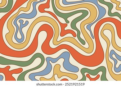 Groovy retro waves background. Hippie vintage vibes wavy swirl background in 60s, 70s style