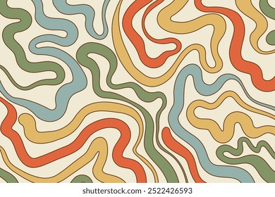 Groovy retro waves background. Hippie vintage vibes wavy swirl background in 60s, 70s style