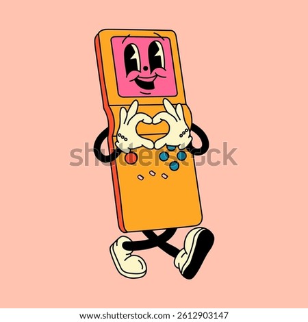 Groovy Retro Yellow Handheld Gaming Console Cartoon Character