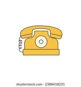  Groovy retro yellow telephone wired, vector illustration 