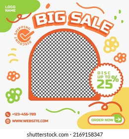 Groovy sale flyer social media post and web banner template