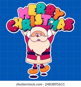 Groovy Santa Claus and Merry Christmas letters, garland.