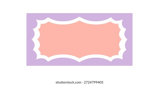 Retângulo de vieira Groovy com borda retrô. Rótulo de quadro ondulado em caixa pastel no plano de fundo gráfico, estilo y2k. Forma única é ideal para vintage e conceitos de layout na moda.