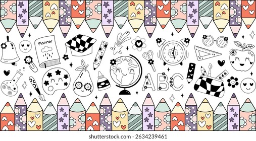 Groovy school 16oz libbey glass can wrap. Back to school cup wrap sublimation design. School Supplies, Teacher Appreciation, Tumbler Wrap, UV DTF design