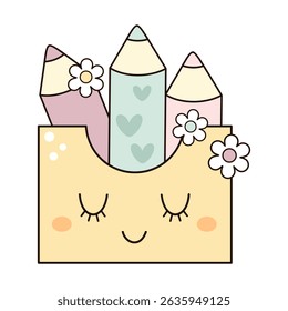 Groovy school clipart, retro school supplies, back to school, teacher, cute hand drawn vector illustration in flat style	
