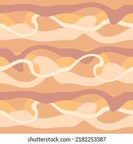Groovy seamless background with abstract waves in 1970 style. Seventies style geometric pattern for tee, textile, print, fabric. Trendy vector texture for decor and design.



