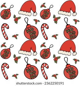 Groovy seamless Christmas pattern red and green colours